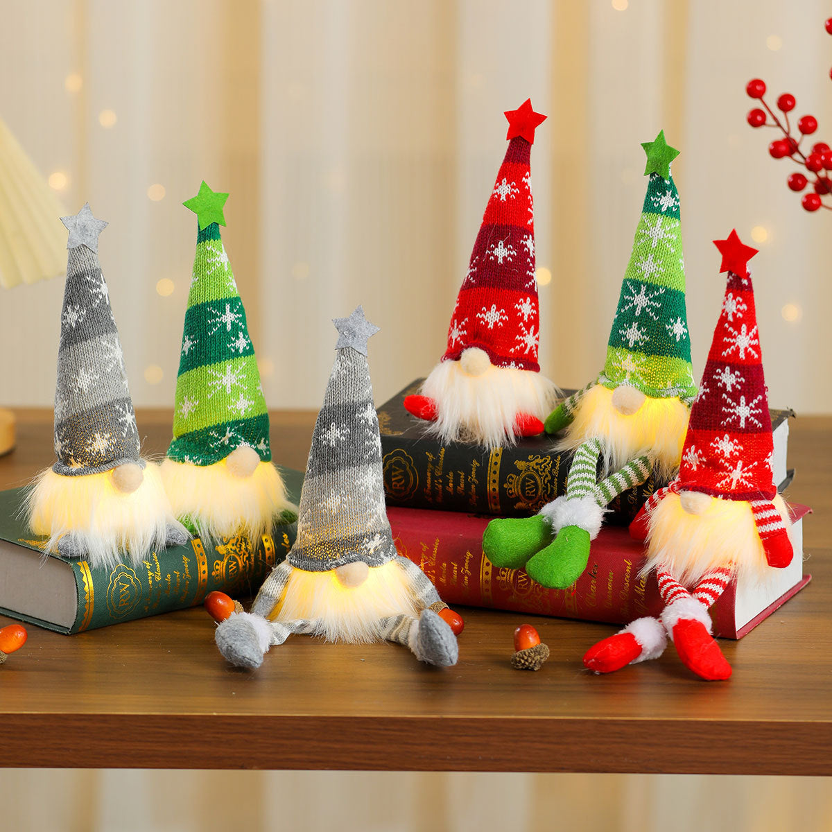 Knitted Gnome Figurine with a Snowflake Hat and Star Top | Shelf and Table Christmas Decorations | Sturdy Yearly Build
