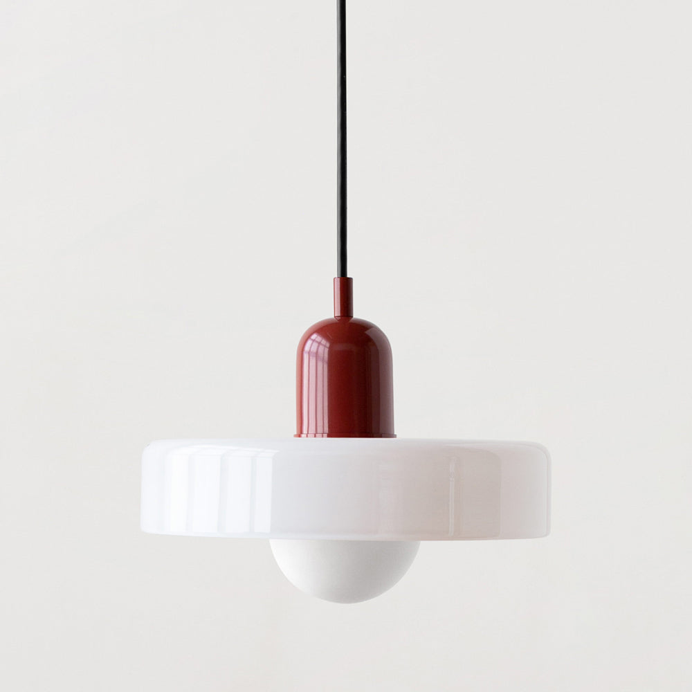 Glass Pendant Light Ceiling Fixture in Bauhaus Style | Even Glow over a Dining Table or Kitchen Island | 10 x 7 Inch