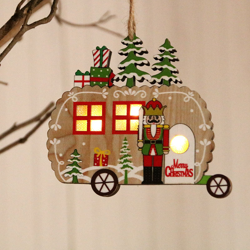 Wooden Wall Hanging Christmas Tree with Nutcracker Design | Soft LED Lights Inside | Star and House Shapes, Four Styles
