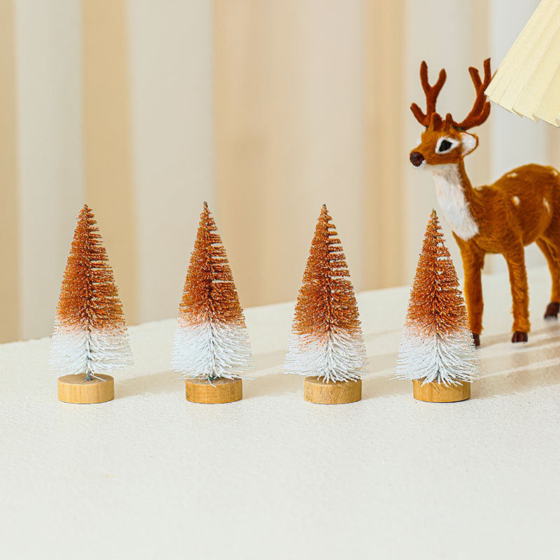 Miniature Christmas Tree Figures, Set of Four Heights | Realistic Conifer Detail | Tabletop and Mantel Decorations