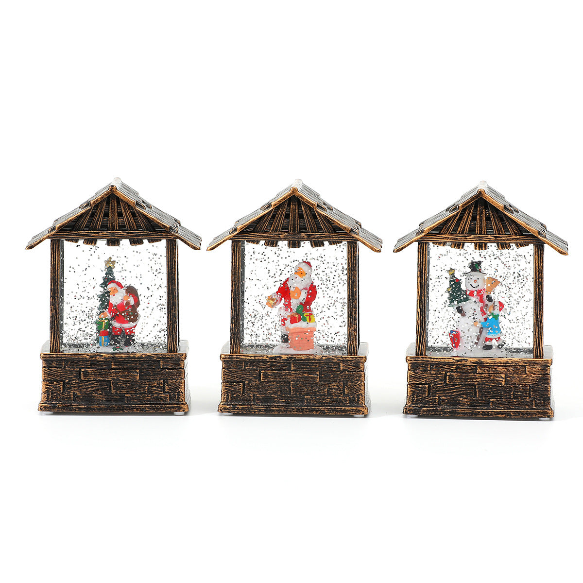 Wooden Lantern with Soft Christmas Lights | Lit Santa Scene and Snowflake Detail | Easy On Off Switch for Tabletop Decor