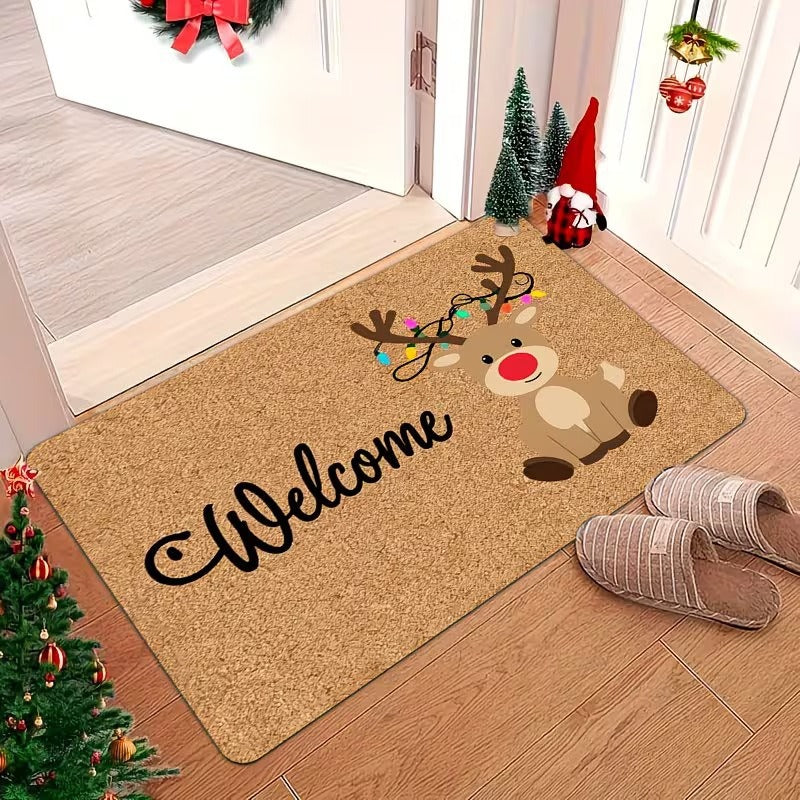 Christmas Welcome Door Mat with Snowman and Tis the Season Print | Non-Slip Backing for Indoor or Outdoor Use | Eight Designs