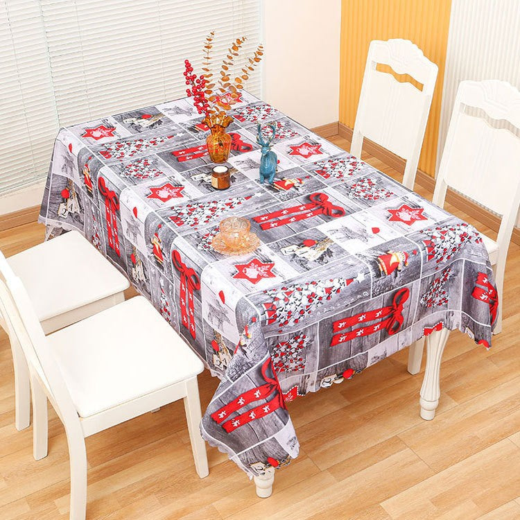 Christmas Tablecloth with Reindeer, Snowmen and Seasonal Motifs | Stain-Resistant Weave, Machine Washable | 4 Colorways