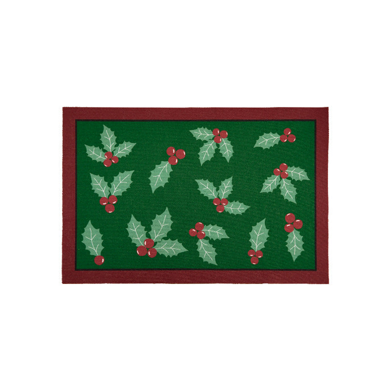 Christmas Placemat Set with Merry Lettering and Holly Accents | Red and Green Scalloped Table Mats | Flat Wipe Clean Decorations