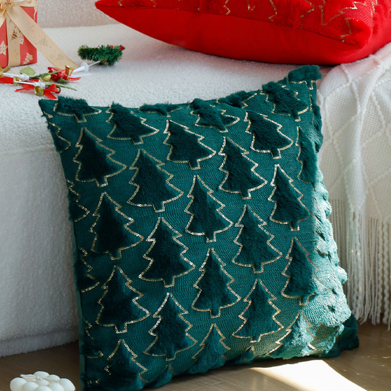 Christmas Pillow Cover with a Tufted Tree Applique | Faux Fur Feel and Sequin Trim | Zipper Close, Decorations for Sofa