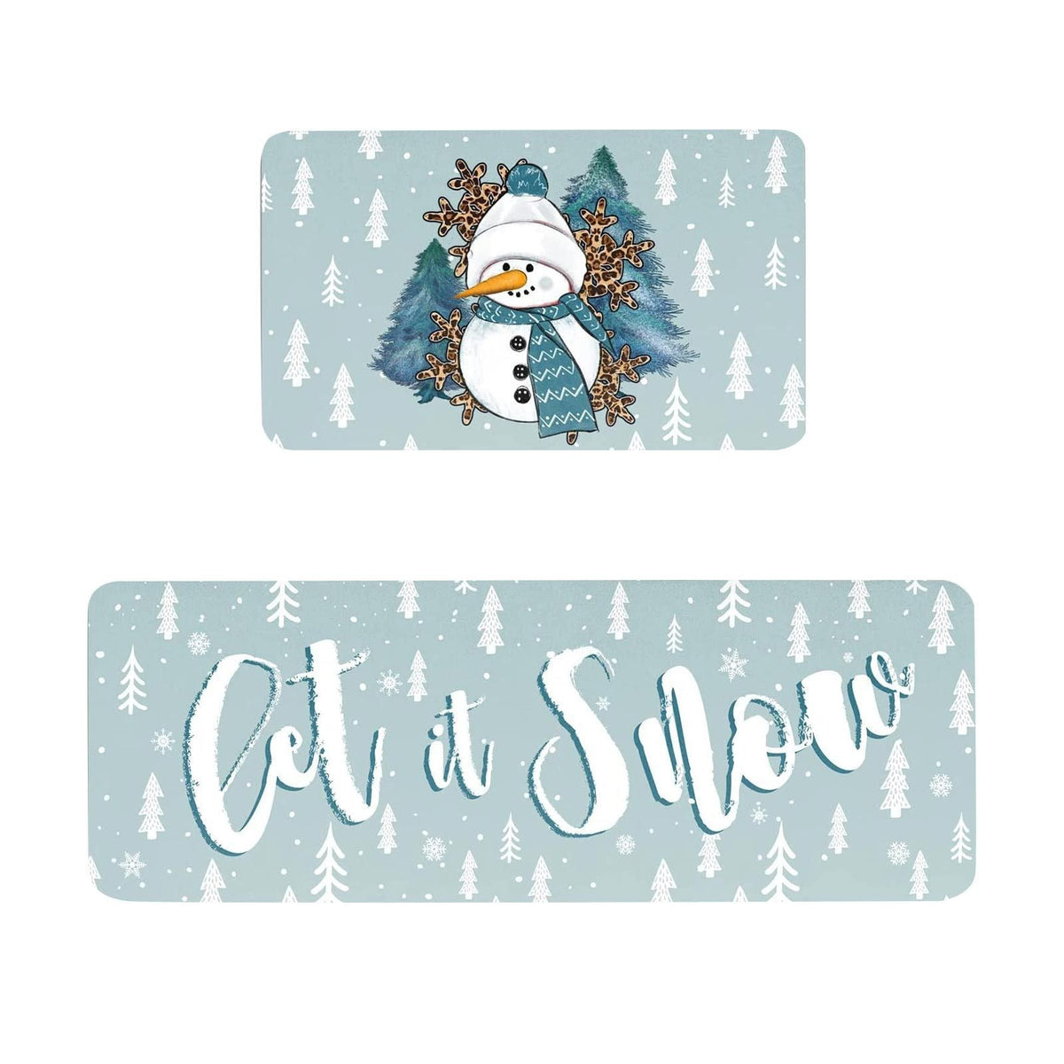 Christmas Door Mat with Snowmen, Gnomes and Holiday Sayings | Red and Turquoise Festive Rug | Several Sizes Available