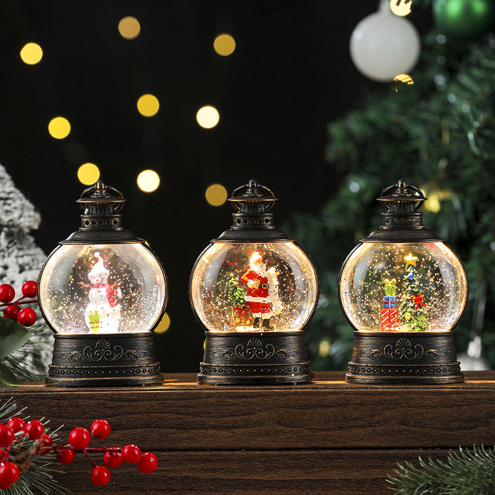 Christmas Snowman Lantern with a Glitter Filled Dome | Battery Powered, No Cables Needed | Warm LED Glow for Mantel Decor
