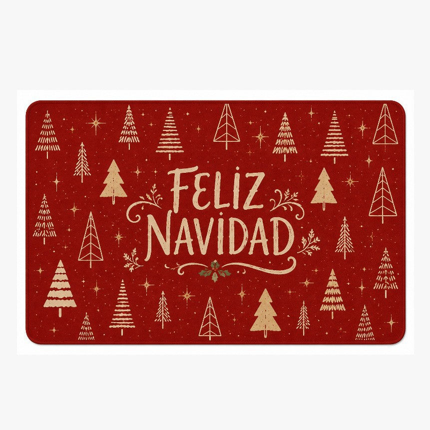 Red and Black Plaid Christmas Door Mat | Ornaments, Snowflakes and Gifts Print | Non-Slip Backing on a Festive Rug