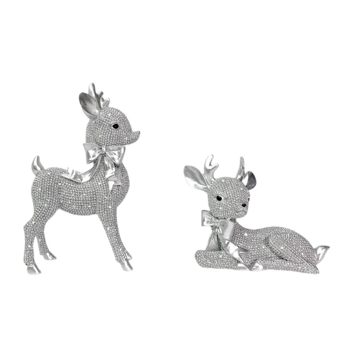 Reindeer Figurine with Glitter Accents and a Festive Bow | Christmas Deer Decor in Gold, Silver, White or Red | Holiday Sculpture