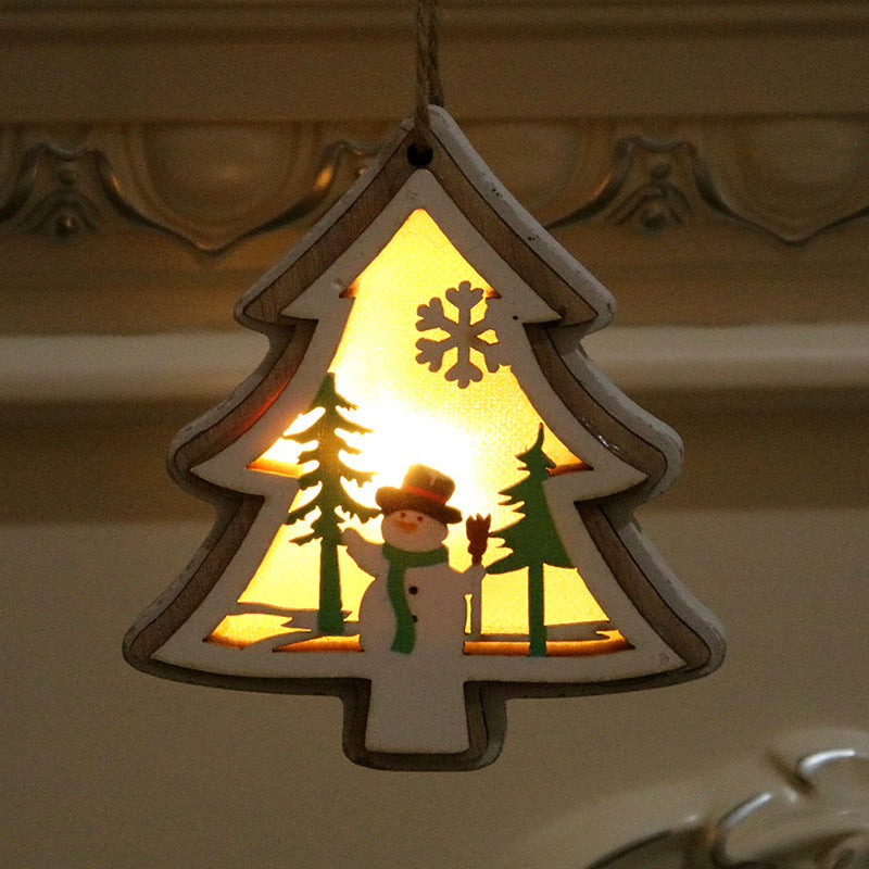 Wooden Christmas Ornaments with LED Lights | Star, Tree and Gift Box Shapes | Warm Glow for Mantel or Window Display