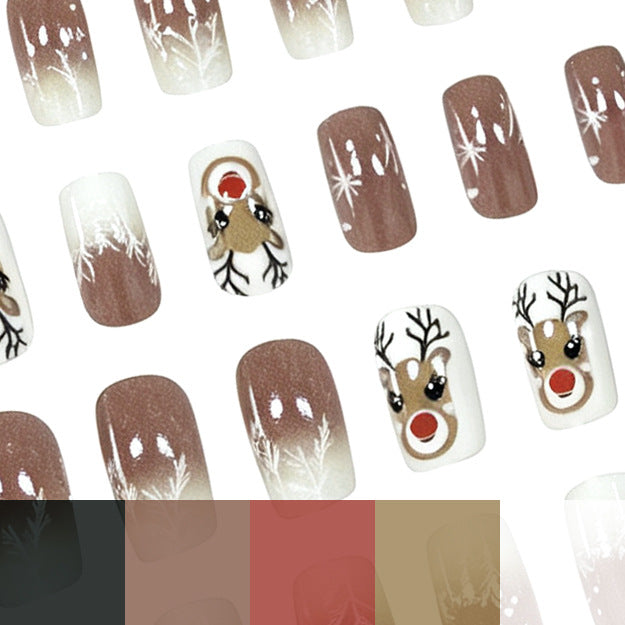 Christmas Gel Nails with Reindeer and Snowflake Art | Brown and White Ombre Tips | Quick Salon Finish at Home