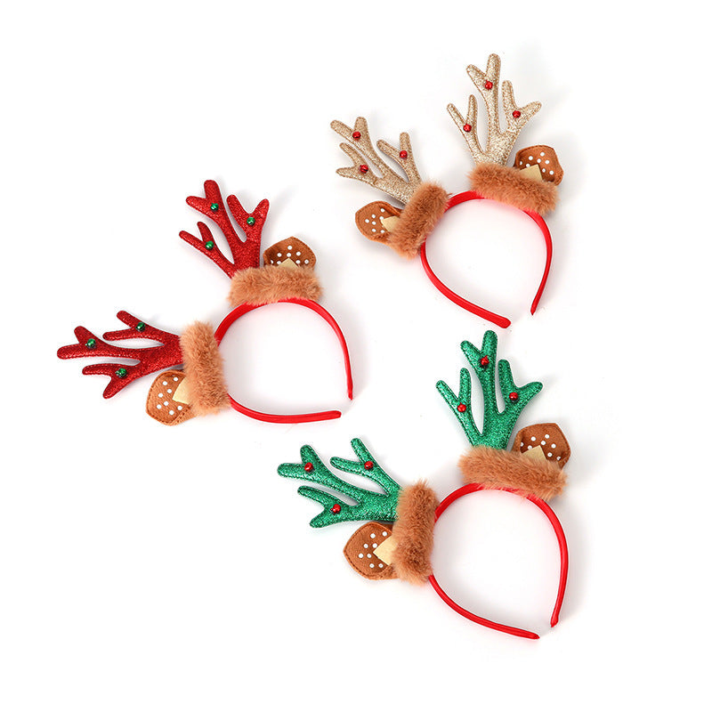 Christmas Headband with Sparkling Reindeer Antlers | Soft Base Built for All-Day Comfort | Party Accessories in Green, Red or Gold