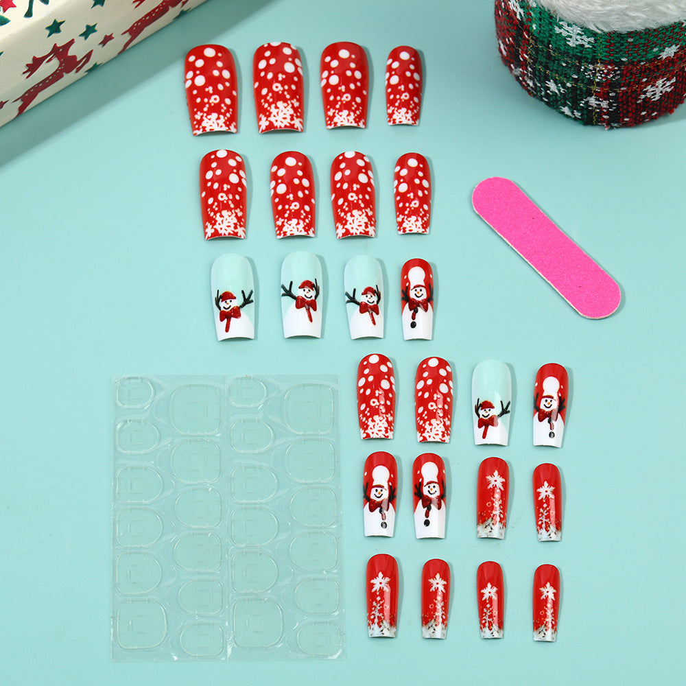 Snowman Nails with Snowflake and Glitter Art | Glossy Christmas Press On Nail Designs | Festive Winter Manicure