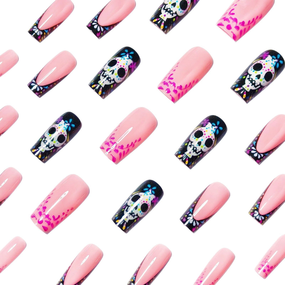 Halloween Skull Press-On Nails | Available in Blumenmuster | Glue-Free Application in Minutes for Parties and Nights Out