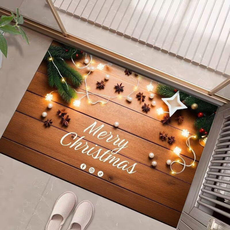 Christmas Door Mat with Merry Santa and Gift Print | Durable Fibers, Strong Underfoot Grip | Indoor Outdoor Entryway Decor