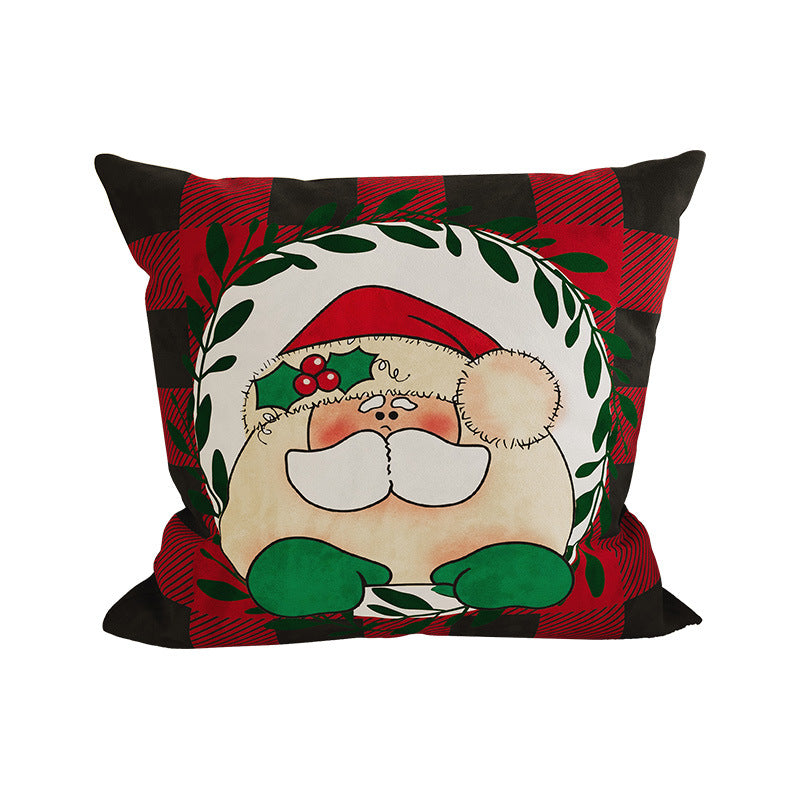 Buffalo Plaid Santa Face Pillow Cover | Cotton Linen Blend with Concealed Zipper | Farmhouse Christmas Decorations Indoor