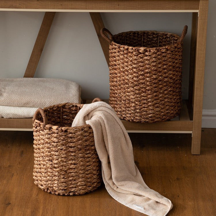 Round Woven Basket with Sturdy Handles | Toy Storage for the Living Room or Bedroom | 14.2 in Across, 14.8 in Tall