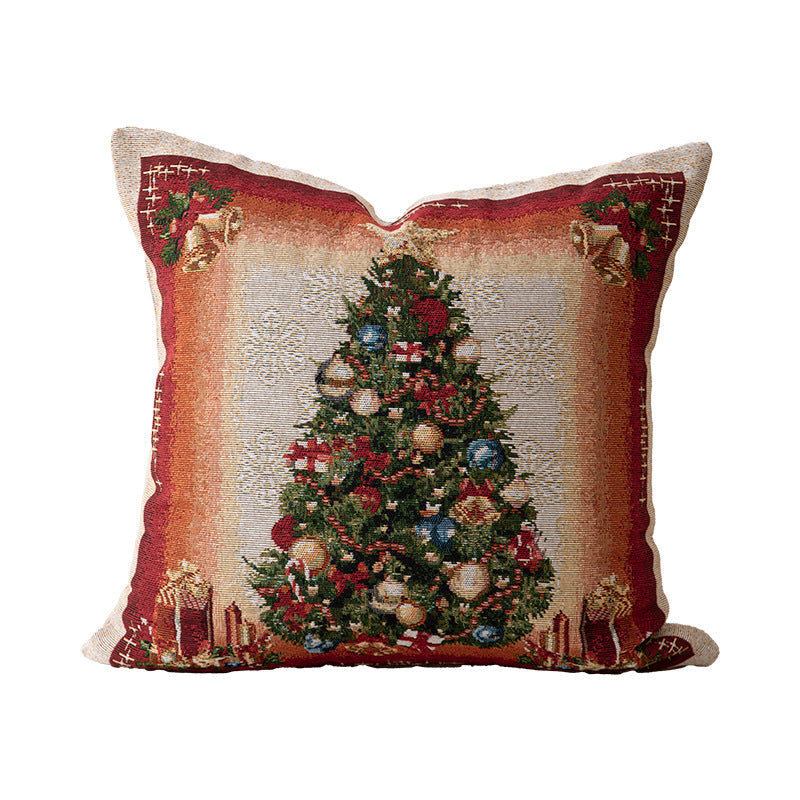 Christmas Home Decor Tapestry Pillow Cover with Santa and Reindeer Motif | Woven Gobelin Texture, Concealed Zipper | Six Designs