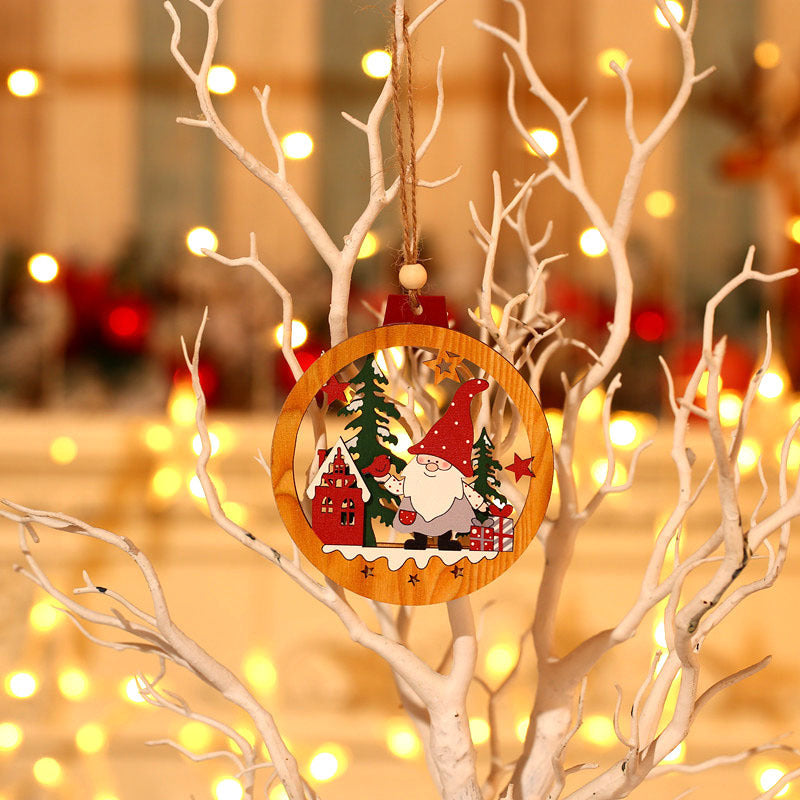 Wooden Christmas Decorations with a Santa, Red Truck and Tree Scene | Hanging Cord Included | 2 Colorways for Branch or Mantel