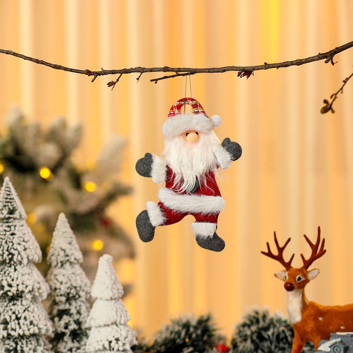 Hanging Santa Claus Ornament with a Cheerful Face | Vibrant Trim on Lightweight Material | Christmas Tree and Mantel Decorations
