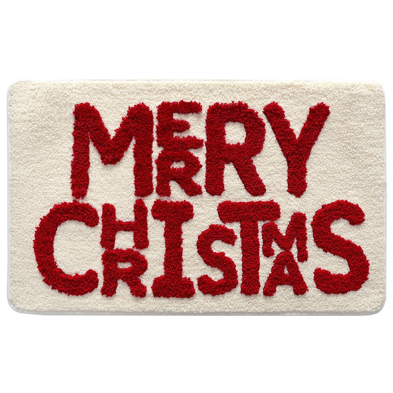 Christmas Bath Rug with White Snowflakes on Red | Plush Soft Pile, Machine Washable | 31.5 x 31.5 in Square, 6 Designs