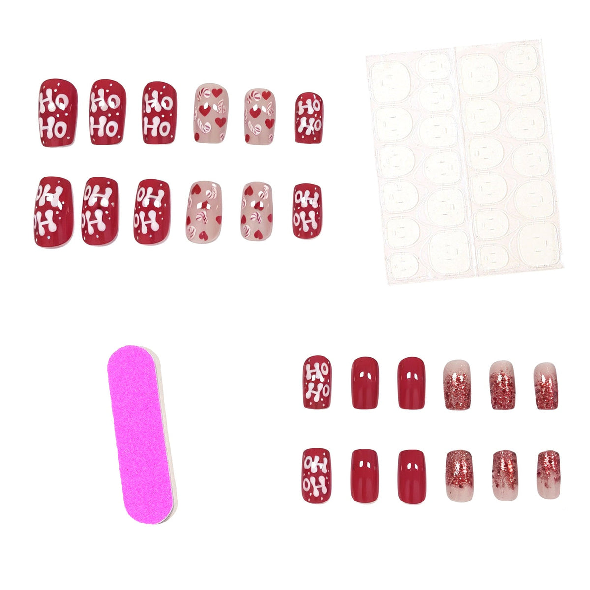 Pink Christmas Nails with Candy Cane and Lettering Art | Glossy Chip Resistant Tips | Non Toxic Set with Tools