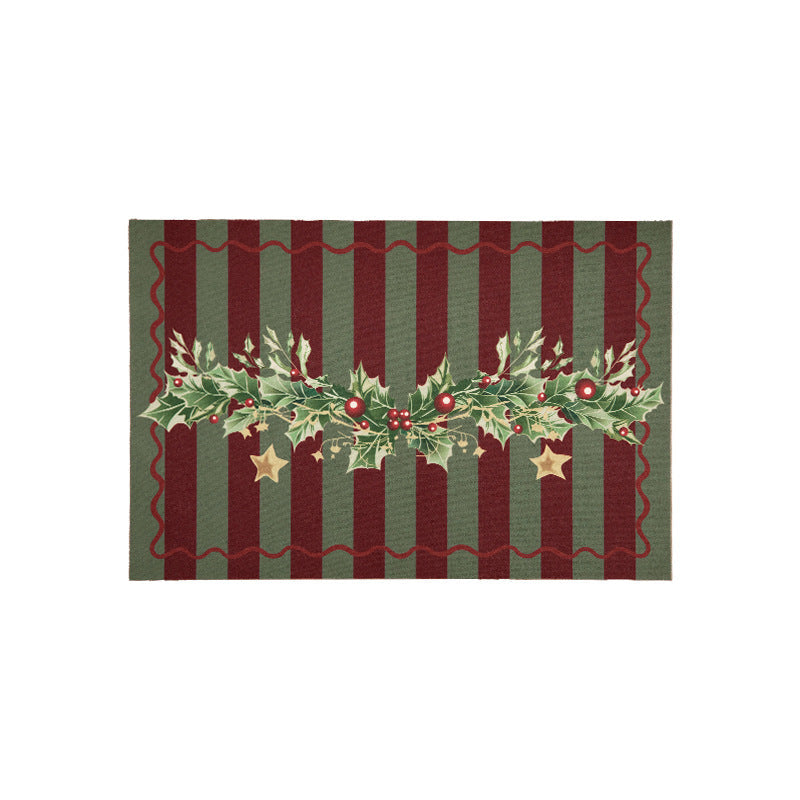 Christmas Placemat Set with Merry Lettering and Holly Accents | Red and Green Scalloped Table Mats | Flat Wipe Clean Decorations