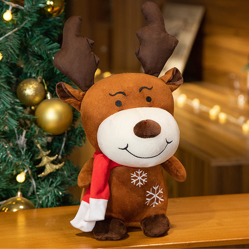 Plush Christmas Tree with a Smiling Embroidered Face | Glitter Star Top and Faux Fur Surface | Soft Toy and Shelf Decorations