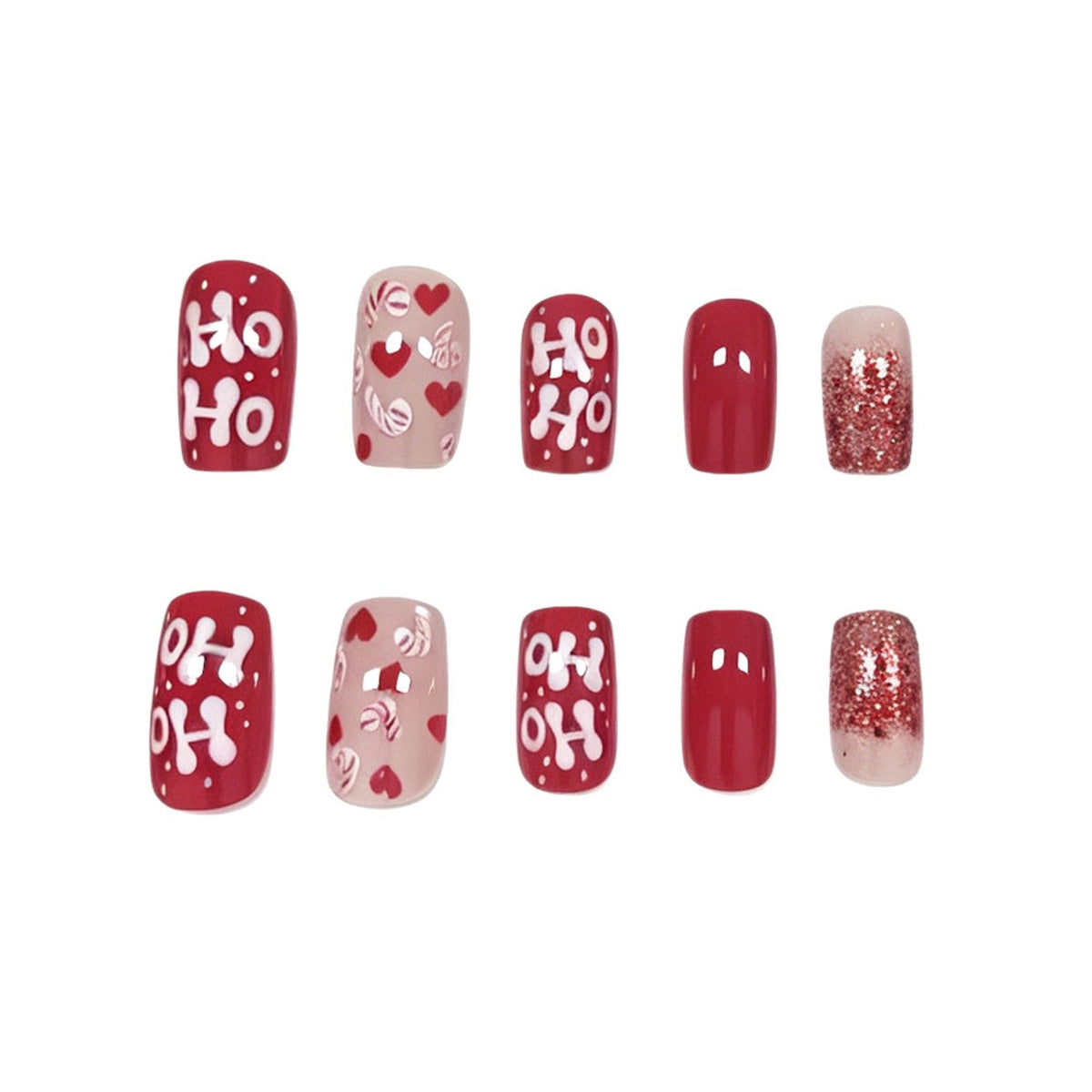 Pink Christmas Nails with Candy Cane and Lettering Art | Glossy Chip Resistant Tips | Non Toxic Set with Tools