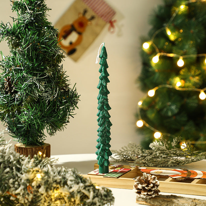 Sculpted Christmas Tree Taper Candle with Layered Branches | Cotton Wick for a Clean Even Burn | Festive Table Decorations
