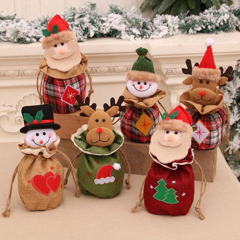 Plush Snowman Christmas Gift Bag with Fluffy Hat and Plaid Accents | Soft Treat Pouch | Festive Tabletop Decorations