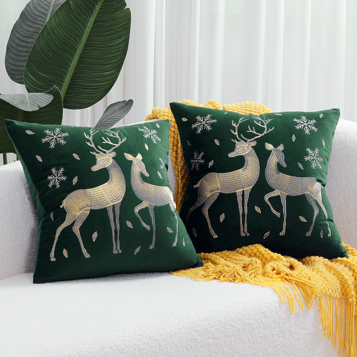 Christmas Living Room Throw Pillow Cover with Deer Silhouette | Removable Case with Discreet Zipper | 42 Designs, 17.72 x 17.72 in