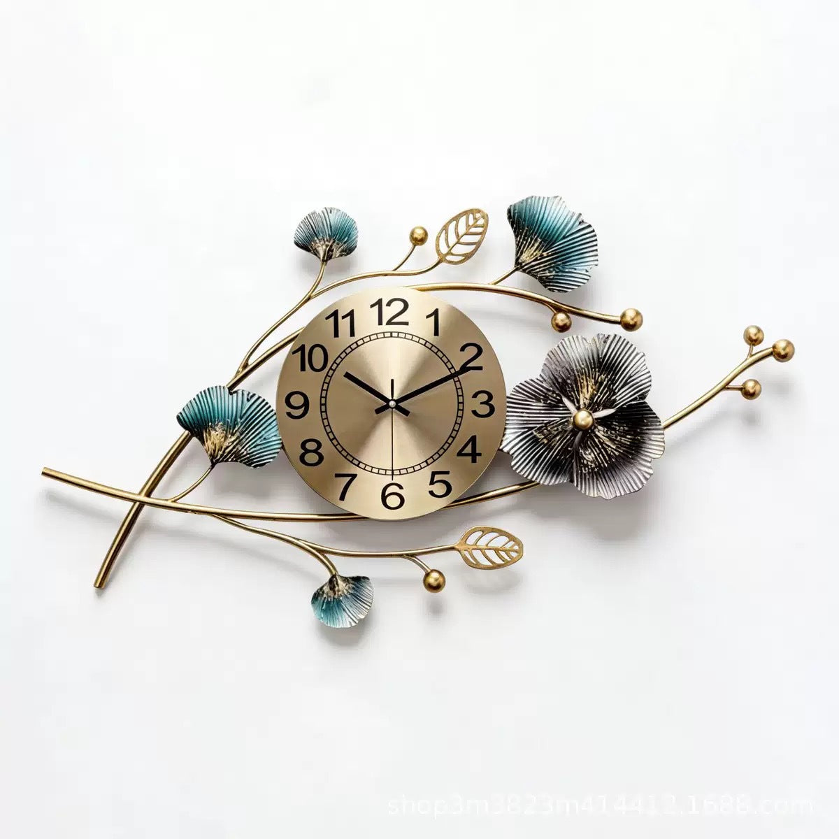 Floral Wall Clock Sculpture in Shaded Metal | Fanned Petals Around a Silver Dial | 21.65 x 13.77 in, Two Finishes