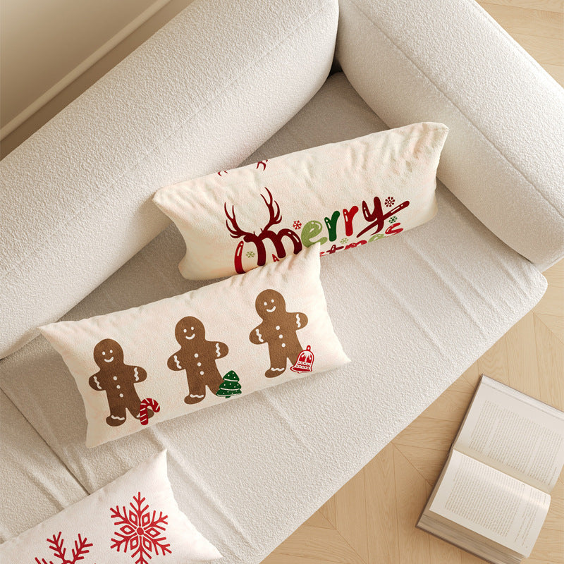 Lumbar Pillow Cover for Christmas Decorations with Snowflake and Merry Lettering | Insert Sold Separately | Four Designs, Two Sizes