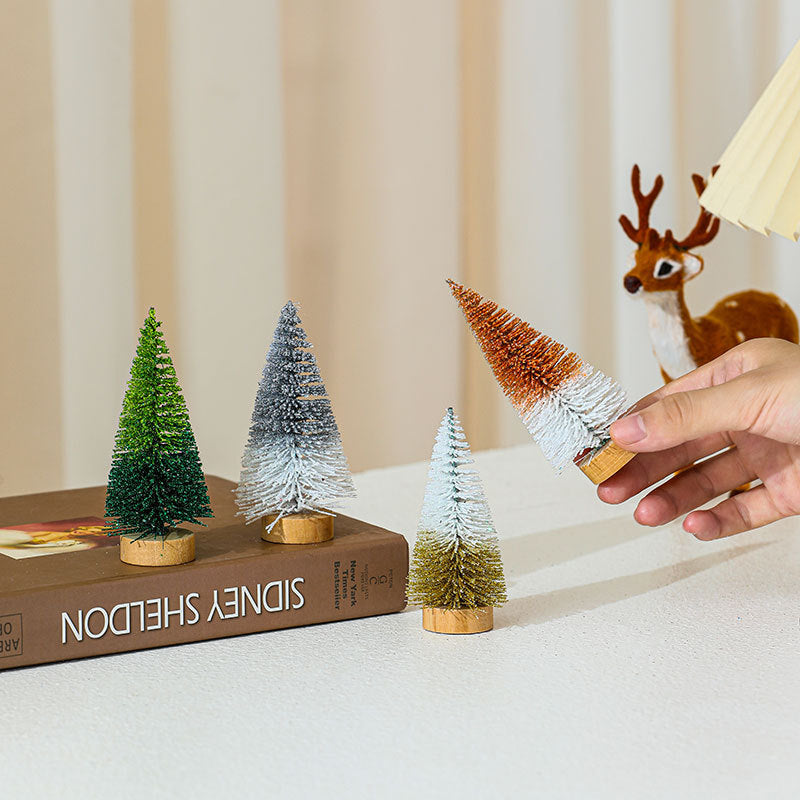 Mini Christmas Tree Set with Snow Tipped Branches | Graded Color Finish | Mantel, Desk and Table Displays