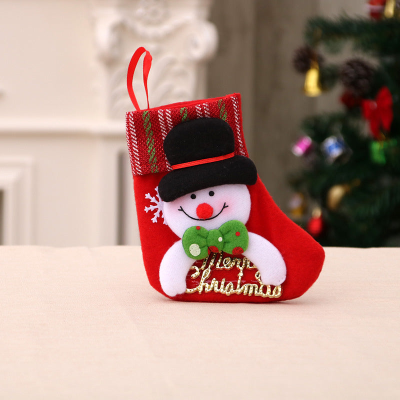 Christmas Stocking with a Plush Bear in a Santa Hat | Embroidered Snowflakes and Greeting | Mantel Decorations with a Loop