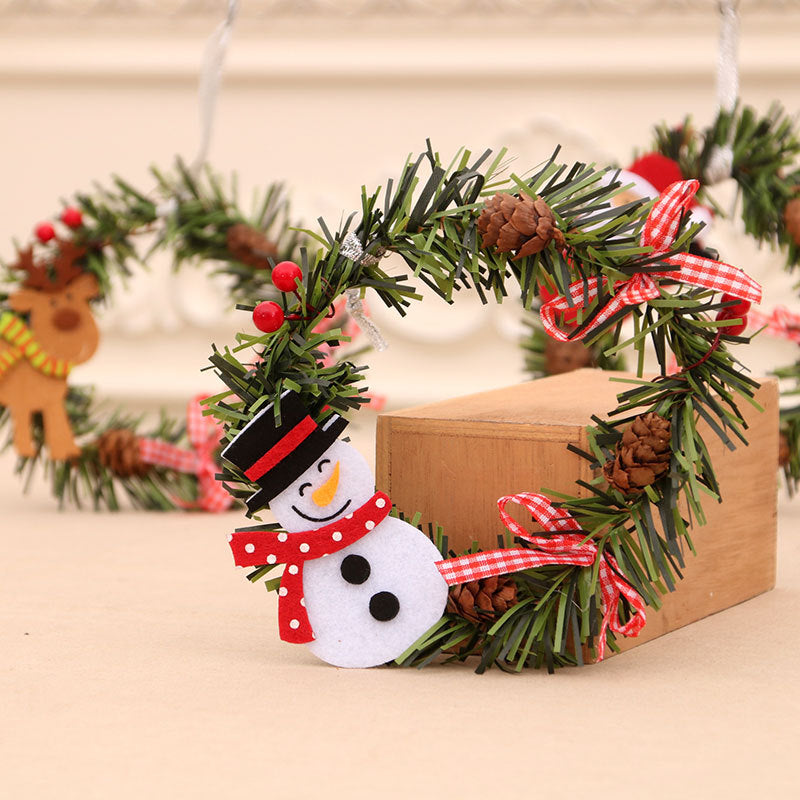 Christmas Wreath with a Snowman and Pinecone Trim | Artificial Foliage Base with a Hanging Loop | 4 Designs for Door or Table