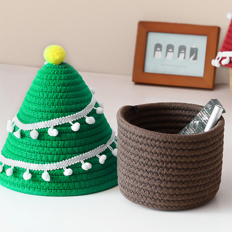 Christmas Tree Basket in Green or Red | Festive Xmas Storage with a 26 cm Height | Decorative Holiday Home Accent
