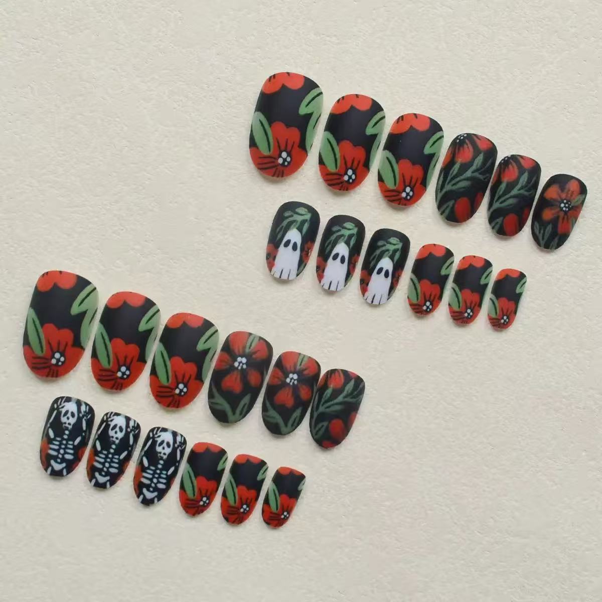 Halloween Floral Press-On Nails | Available in Yellow, Unbekannt | Glue-Free Application in Minutes for Parties and Nights Out