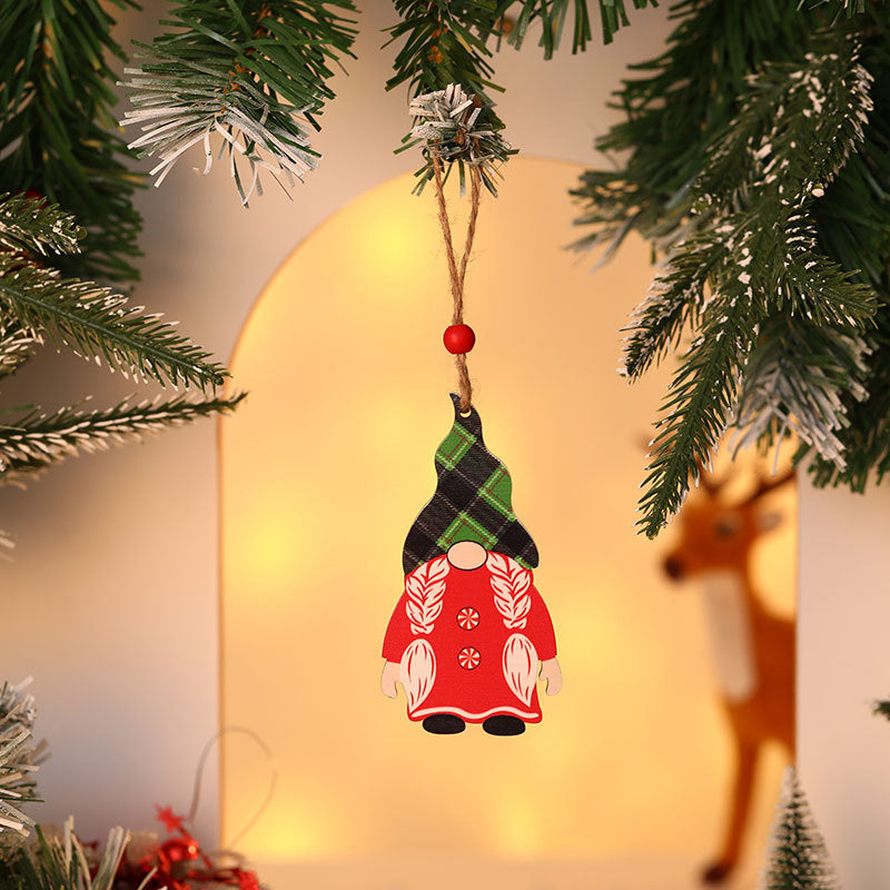 Wooden Gnome Christmas Ornaments Holding a Tree and Gift | Sturdy String Loop for Hanging | Compact Festive Decorations