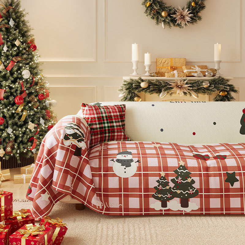 Christmas Living Room Sofa Slipcover with Tree Print | Stretch Knit Fit, No Sewing Needed | Full Coverage Furniture Decorations