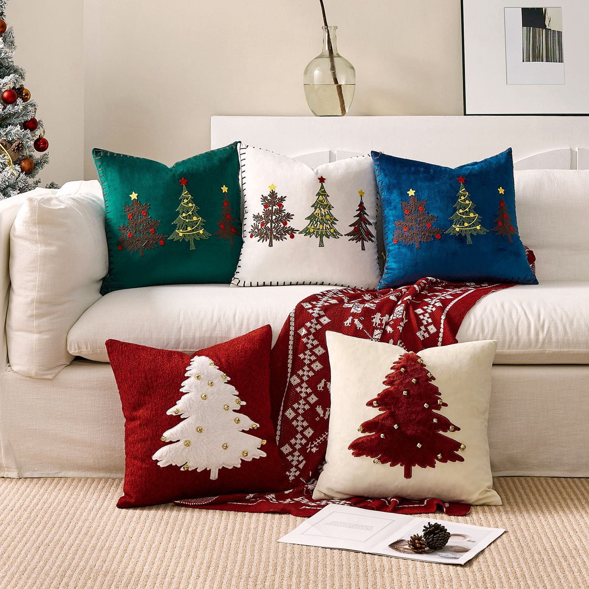 Christmas Living Room Throw Pillow Cover with Deer Silhouette | Removable Case with Discreet Zipper | 42 Designs, 17.72 x 17.72 in