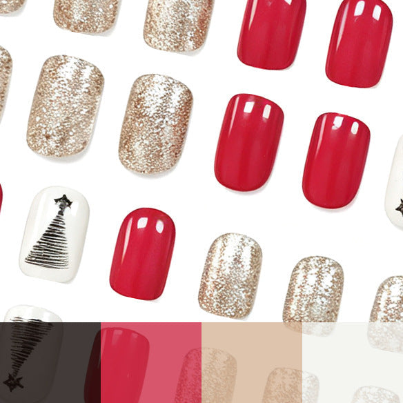 Christmas Tree Nails in Red and Silver Glitter | Press-On Set in Gift-Ready Packaging | Quick Festive Manicure at Home
