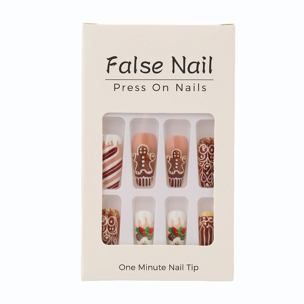 Gingerbread Christmas Nails with Glossy Finish | Festive Press On Nail Designs | Easy Winter Manicure for Parties