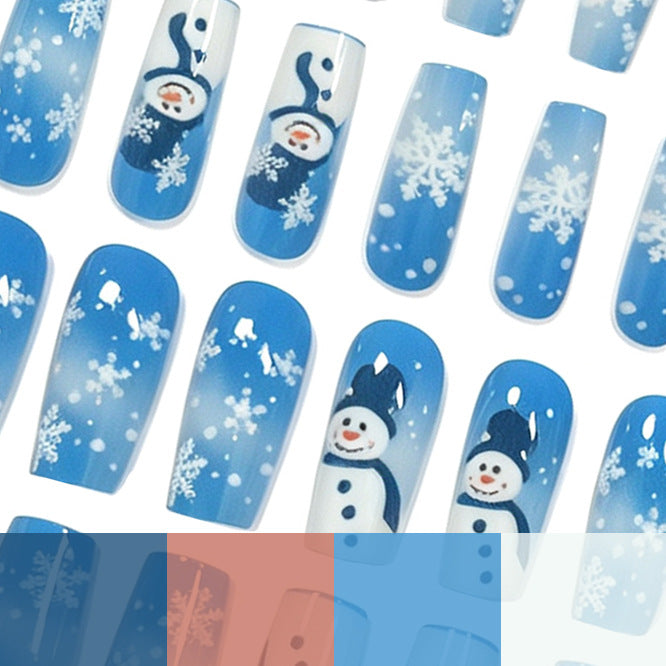 Blue Christmas Nails with Snowman and Snowflake Art | Pre Shaped Acrylic Extensions | Lightweight Tips for Salon Looks