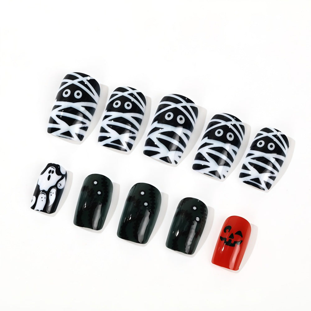 Halloween Press-On Nails | Available in White, Transparent | Glue-Free Application in Minutes for Parties and Nights Out