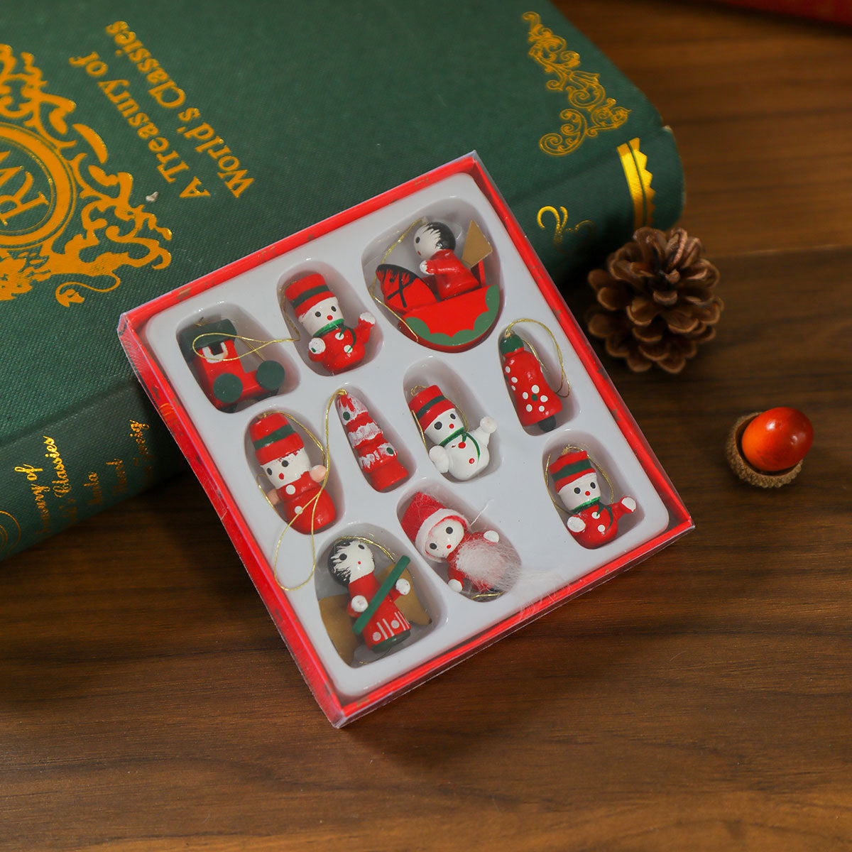 Mini Train Christmas Ornaments in a Gift Box | Bright Colors for Mantel and Tabletop Display | Seven Festive Design Sets