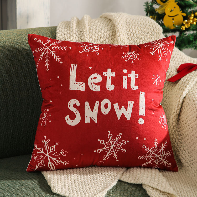 Velvet Christmas Pillow Cover with Season's Greetings Script | Hidden Zipper, Machine Washable | Red Holiday Decorations