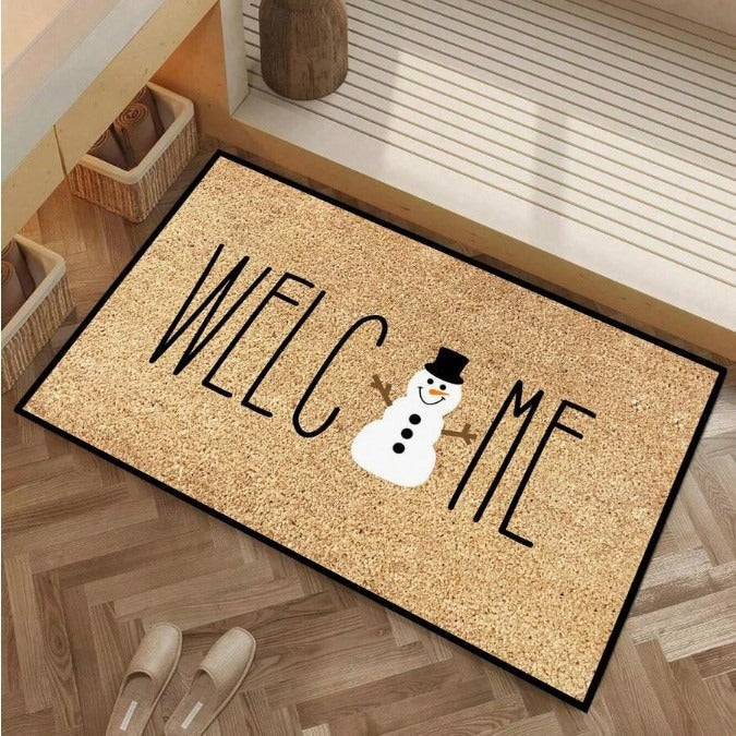 Christmas Welcome Door Mat with Snowman and Tis the Season Print | Non-Slip Backing for Indoor or Outdoor Use | Eight Designs
