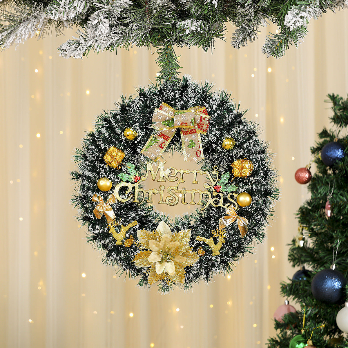 Christmas Wreath with a Felt Reindeer Face and Red Berries | Hanging Loop for Doors and Sheltered Porches | 16 Designs